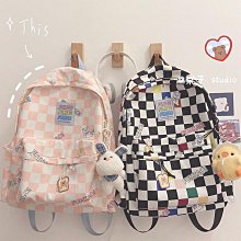 【精選好物】韓國ins大容量潮搭高中生男女雙肩包 日系原宿復古棋盤格書包背包 歷史價格詳細信息