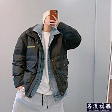 牛仔拼接羽絨棉服女冬2022新款設計感小眾外套假兩件菱格加厚棉衣 歷史價格詳細信息