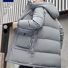 男裝羽絨服冬季中長款加厚90% 白色鴨絨羽絨服男連帽時尚純色派剋大衣BAXN 歷史價格詳細信息