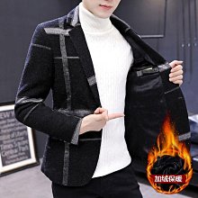 加棉加厚毛呢大衣男青年修身金貂絨呢子夾克韓版短款翻領貂絨風衣 歷史價格詳細信息