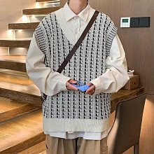 春秋條紋毛衣男新款V領流行疊穿無袖上衣韓版針織背心馬甲-毛毛男裝 歷史價格詳細信息