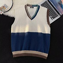 毛衣馬甲 M2XL 韓版新款V領拼色波紋無袖馬甲毛衣 學生寬松百搭秋冬針織打底衫 歷史價格詳細信息