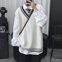無袖毛衣馬甲男背心 學院針織坎肩毛線衫 情侶款毛衣馬甲 男女ins慵懶寬松港味復古無袖v領針織背心 潮牌針織背心 歷史價格詳細信息