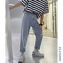 下殺-夏季破洞寬松淺色復古牛仔新褲正韓休閒青少年直筒褲新品男士ins九分褲 歷史價格詳細信息