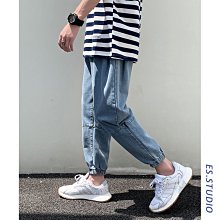 新品 束腳牛仔褲男 2色S-3XL 拼接腰果花牛仔褲子 潮流百搭ins港風褲子 春秋款褲子 痞帥九分褲-可開發票 歷史價格詳細信息