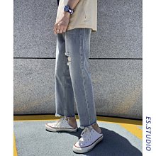 男士破洞牛仔褲寬松直筒夏季薄款韓版潮流冰感九分小腳休閑長褲子 歷史價格詳細信息