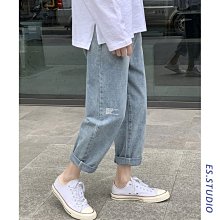 下殺-香港日系松緊腰褲子男士淺新色九分牛仔褲夏季休閒寬松新品束腳哈倫褲男 歷史價格詳細信息