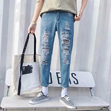 下殺-香港日系松緊腰褲子男士淺新色九分牛仔褲夏季休閒寬松新品束腳哈倫褲男 歷史價格詳細信息