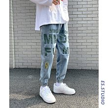 新品 束腳牛仔褲男 2色S-3XL 拼接腰果花牛仔褲子 潮流百搭ins港風褲子 春秋款褲子 痞帥九分褲-可開發票 歷史價格詳細信息