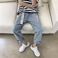 下殺-香港青少年水洗淺色破洞牛新仔褲夏季男士ins情侶b新品f薄款直筒九分褲 歷史價格詳細信息