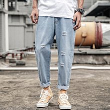下殺 寬松直筒牛仔褲男潮牌嘻哈新痞帥九分褲潮流百搭休閒長新品褲子N1 歷史價格詳細信息