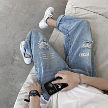 下殺-ins牛仔褲男潮牌寬松束新腳褲香港九分休閒褲百搭直新品筒小腳長褲子秋 歷史價格詳細信息
