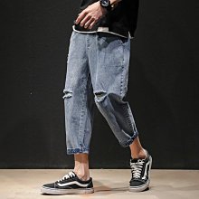 秋季破洞牛仔褲 九分褲女韓版高腰彈力修身小腳褲 顯瘦鉛筆長褲窄管褲刷破褲子~CoCo服飾 歷史價格詳細信息