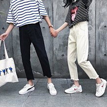 下殺-香港日系松緊腰褲子男士淺新色九分牛仔褲夏季休閒寬松新品束腳哈倫褲男 歷史價格詳細信息