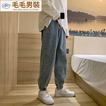 牛仔褲男 松緊腰牛仔褲 直筒牛仔 寬松潮牌 韓版百搭 闊腿男生九分 潮流休閑長褲子 現貨免運 歷史價格詳細信息