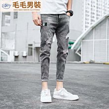 韓版男士乞丐褲子破洞刷破牛仔褲男潮牌九分褲夏季薄款修身小腳褲 顯瘦牛仔褲(MTOPK08)【FIZZE】 歷史價格詳細信息