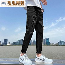 膝蓋破洞牛仔褲 韓版黑色牛仔長褲 歐美潮牌帥氣個性小腳褲 男小直筒長褲窄管褲/澤米 歷史價格詳細信息