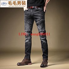 【熱賣】男裝褲 男裝 牛仔褲男秋冬厚款復古修身直筒彈性男褲煙灰 歷史價格詳細信息