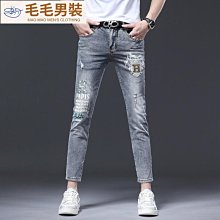 潮流時尚休閒印花牛仔褲男士高街國潮設計休閒直筒闊腿褲 歷史價格詳細信息