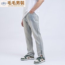 潮牌牛仔褲男3春秋季寬鬆復古闊腿高街長褲直筒鬆緊腰休閒褲子-毛毛男裝 歷史價格詳細信息
