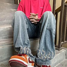 直筒牛仔褲男潮牌痞帥美式復古秋冬季新款水洗加絨寬鬆休閒長褲子 歷史價格詳細信息