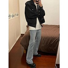 美式復古水洗黑cleanfit做舊破壞須百搭闊腿牛仔褲男女慵懶秋冬 歷史價格詳細信息