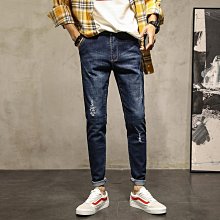 【潮派衣櫥】破洞牛仔褲男窄管寬鬆韓版潮流破褲子9分緊身春夏季薄九分褲 歷史價格詳細信息