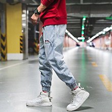 【潮派衣櫥】新品  新春秋男窄管休閒牛仔九分褲網紅同束腳低檔哈倫褲貼布破褲 歷史價格詳細信息