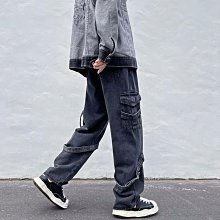男士男士直筒牛仔工裝褲機車牛仔褲男士寬鬆寬鬆藍色牛仔褲, 側袋尺寸 30-46 歷史價格詳細信息