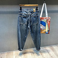 夏季牛仔褲 夏季微寬鬆錐形褲男窄管薄款淺色褲子簡約百搭九分牛仔褲斜插袋潮 歷史價格詳細信息