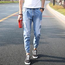 【潮派衣櫥】破洞牛仔褲男窄管寬鬆韓版潮流破褲子9分緊身春夏季薄九分褲 歷史價格詳細信息