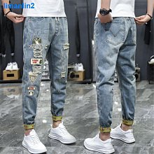 【潮派衣櫥】破洞牛仔褲男窄管寬鬆韓版潮流破褲子9分緊身春夏季薄九分褲 歷史價格詳細信息