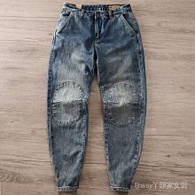 春秋新款砂洗做舊復古補丁牛仔ku男潮流微寬鬆休閒束腳牛仔窄管ku 歷史價格詳細信息