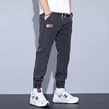 【潮派衣櫥】牛仔長褲男 春秋季潮牌韓版牛仔褲 素面闊腿褲 束腳褲 鬆緊腰大碼哈倫褲 大尺碼丹寧牛仔褲  寬鬆拼接百搭長褲 歷史價格詳細信息