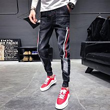 新品 褲 牛仔褲 鬆緊腰牛仔褲 男直筒修身束腳褲 淺色男士破洞九分褲 青少年時尚休閒褲-可開發票 歷史價格詳細信息