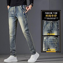 秋冬牛仔褲男緊身直筒彈力鬆緊腰頭抽繩拉鍊休閒褲 歷史價格詳細信息