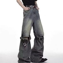 美式復古拼接牛仔褲男寬鬆直筒工裝褲高街vibe水洗做舊休閒長褲子 歷史價格詳細信息