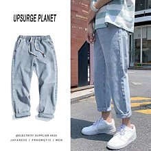 日系抽繩淺色牛仔褲男松緊腰寬松直筒拖地褲潮流闊腿休閑長褲子男 歷史價格詳細信息