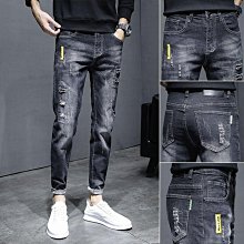 【潮人衣櫃】牛仔長褲男 春秋潮牌韓版緊身直筒牛仔褲 做舊復古牛仔褲 歷史價格詳細信息
