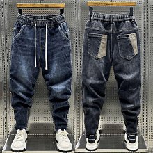 牛仔褲鬆緊 丹寧 牛仔 藍 長褲 男士 縮口 窄管 牛仔哈倫褲  韓版 腰 束腳 緊腿褲 男 秋冬 歷史價格詳細信息