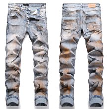 男士緊身牛仔褲休閒修身拼接彈力牛仔褲彈力破洞牛仔褲 歷史價格詳細信息