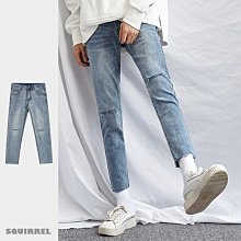 【Squirrel松鼠】修身窄管九分牛仔褲 不修邊 水洗藍 男女同款 長褲 刀割破壞 破褲满599免運 價格比較,價格查詢,歷史價格詳細信息