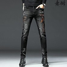 刺繡牛仔褲男潮牌純棉寬鬆直筒微錐水洗復古秋冬大尺碼男士潮流褲子 歷史價格詳細信息