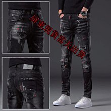 印花破洞牛仔褲男潮牌修身顯瘦煙管褲韓版潮流高街彈力水洗乞丐褲 歷史價格詳細信息