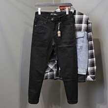 純黑色牛仔褲子男士潮牌潮流百搭春秋修身小腳美式簡約彈力九分褲 歷史價格詳細信息