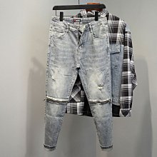 新款膝蓋拉鍊純黑色牛仔褲男士修身顯瘦煙管褲九分褲韓版青年潮流 歷史價格詳細信息