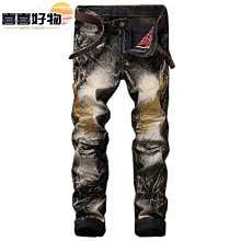 男士牛仔褲 時尚街頭懷舊機車牛仔褲 直筒潮男個性長褲 歷史價格詳細信息