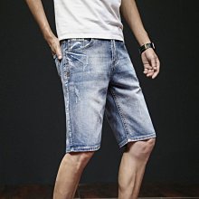 牛仔短褲 單寧短褲五分褲男士直筒寬鬆破洞褲夏天休閒牛仔短褲男中褲大碼薄款-毛毛男裝 歷史價格詳細信息