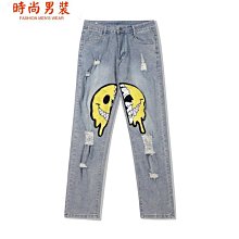 【牛仔】 嘻哈寬鬆牛仔褲男 BBOY滑板褲男  潮胖大尺碼nzk刺繡塗鴉闊腿牛仔褲男 牛仔長褲男  極貨-潮流精選 歷史價格詳細信息