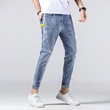 潮牌九分牛仔褲男士修身小腳直筒彈力休閑褲夏季薄款冰絲褲子男生 歷史價格詳細信息
